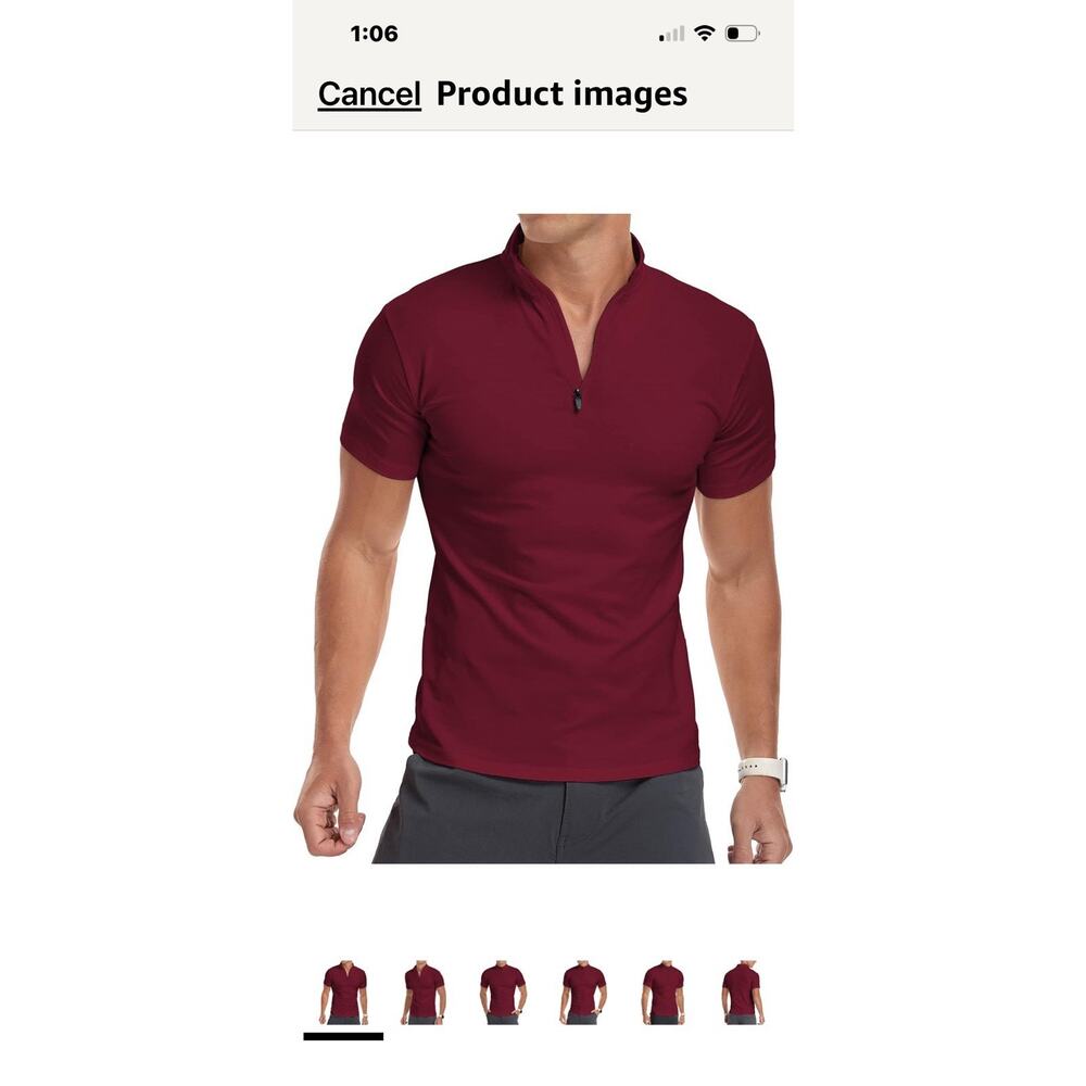 YTD Men's Short Sleeve Polo Shirts Quarter-Zip Casual Slim Fit in Red Wine - L